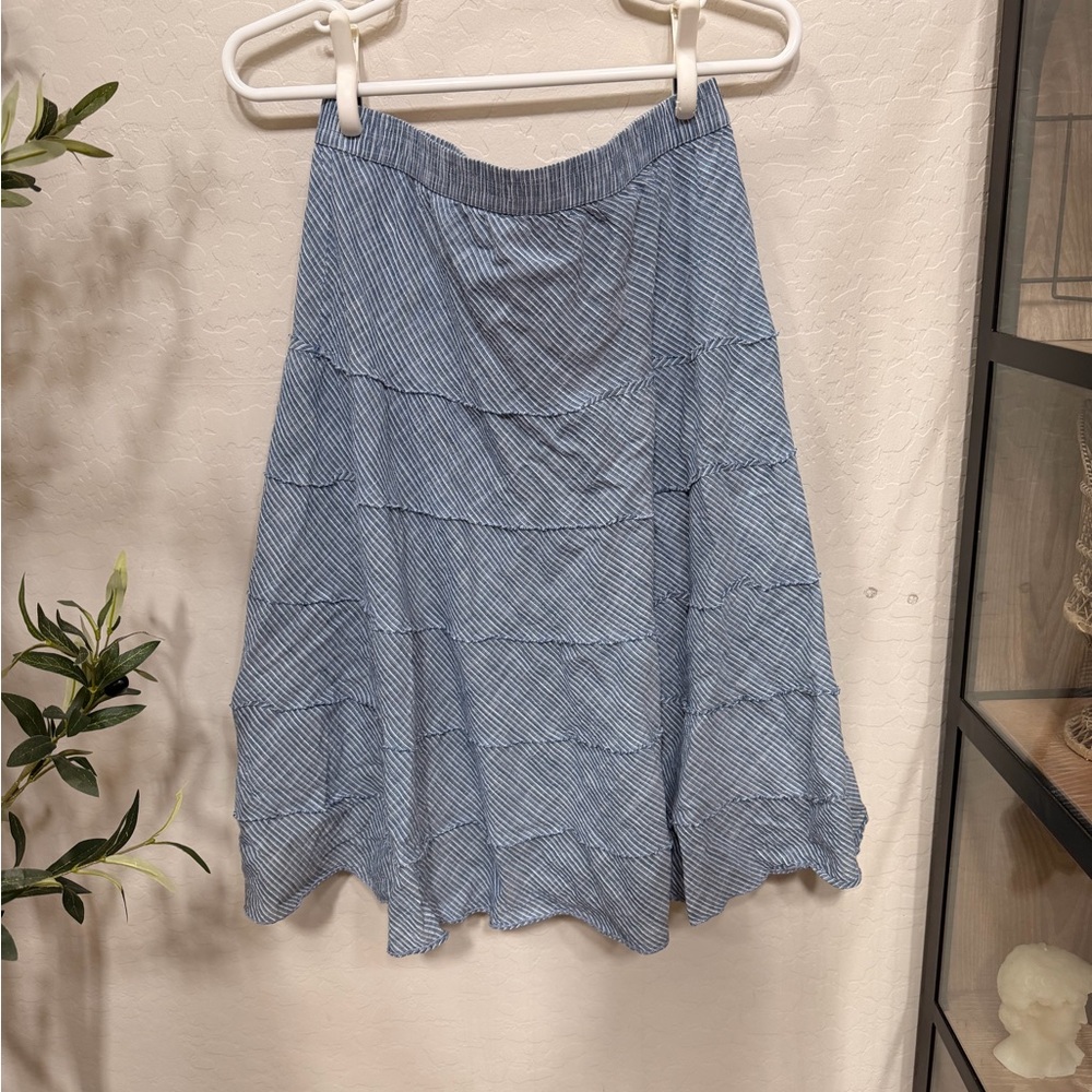 Studio west Blue Striped Tiered A-Line Skirt 100% cotton
